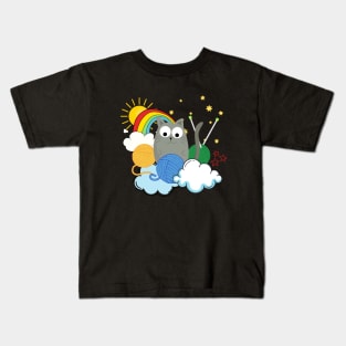 Blissful Kitty in Yarn Fantasy Kids T-Shirt